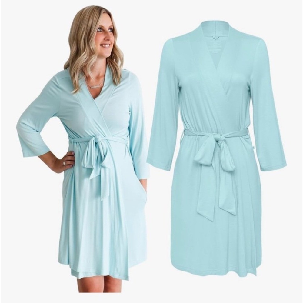 NWT Posh Peanut Robe Womens XL Blue Bamboo Pocket Belt Tie Lounge Soft
